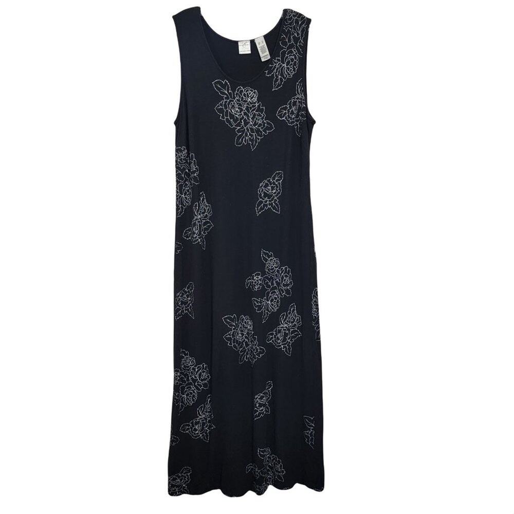 Emma E James Black Floral print Sleeveless Scoop Neck Maxi Dress woman's size XL